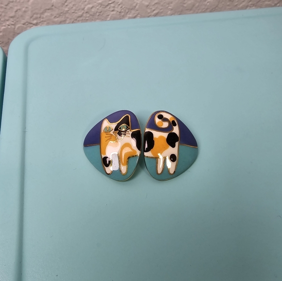 Vintage ceramic/crackle glass kitty cat earrings 😺 ♥️ - Picture 3 of 4